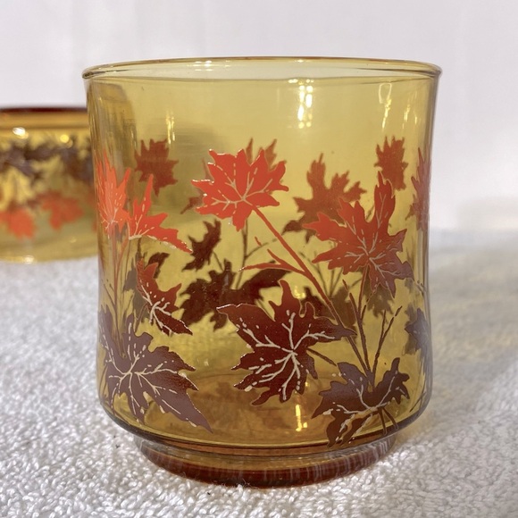 Vintage Libby Amber Glass Autumn Leaf Pattern Juice Glasses x4 - Picture 2 of 11